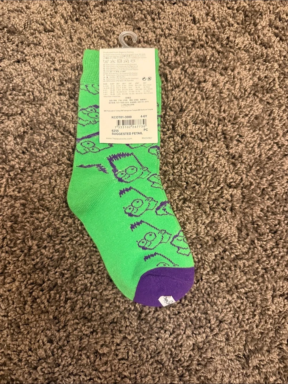 NWT Happy Socks x the Simpsons Bart Simpsons kids socks - 4-6 T